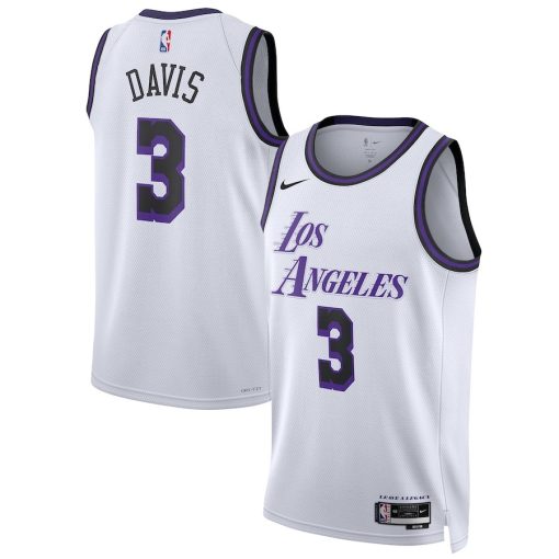 Nike Los Angeles Lakers #3 Anthony Davis Unisex 2022/23 Swingman Jersey - City Edition - White - Image 3