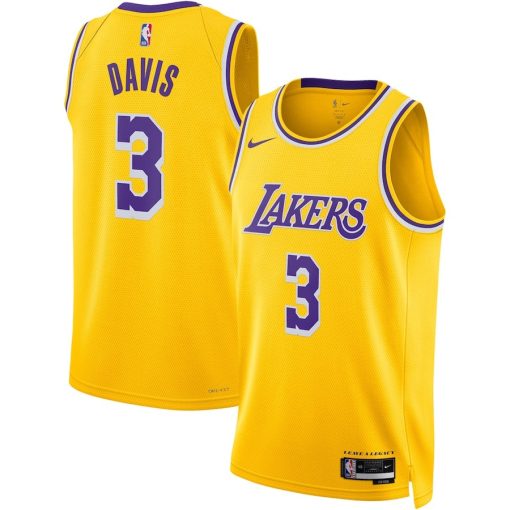 Nike Los Angeles Lakers #3 Anthony Davis Unisex Swingman Jersey - Icon Edition - Gold - Image 3