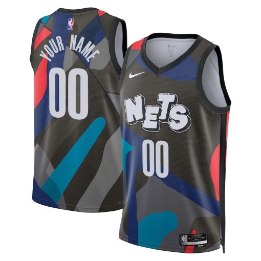 Nike Brooklyn Nets #00 Unisex 2023/24 Custom Swingman Jersey - Black - City Edition - Image 3