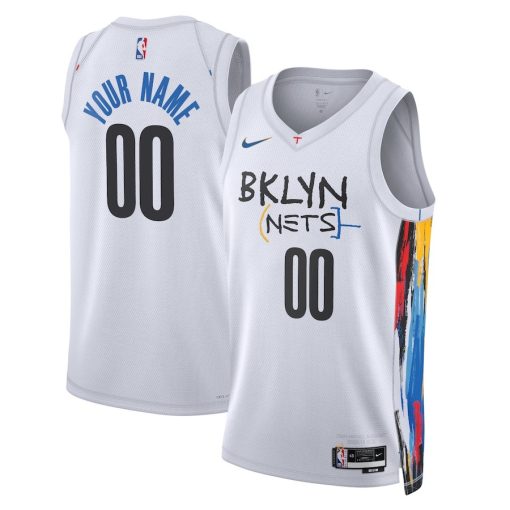 Nike Brooklyn Nets #00 Unisex 2022/23 Swingman Custom Jersey - City Edition - White - Image 3