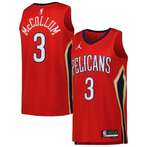 Jordan New Orleans Pelicans #3 CJ McCollum Unisex Swingman Jersey - Statement Edition - Red - Image 3