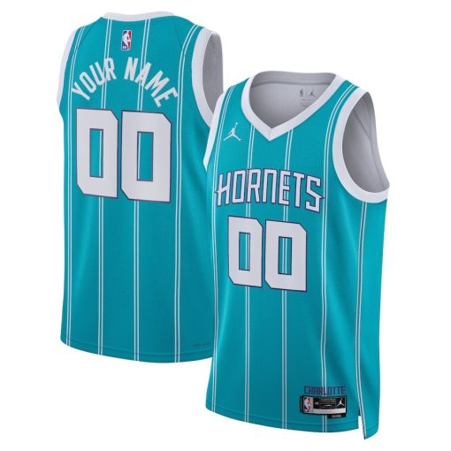 Jordan Charlotte Hornets #00 Unisex Swingman Custom Jersey Teal - Icon Edition - Image 3