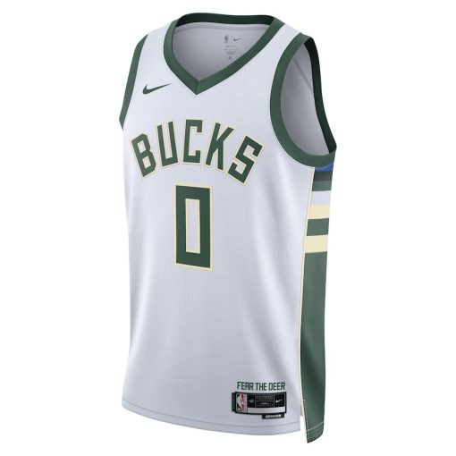 Nike Milwaukee Bucks #0 Damian Lillard Unisex Fear The Deer Swingman Player Jersey - Association Edition - White