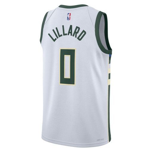 Nike Milwaukee Bucks #0 Damian Lillard Unisex Fear The Deer Swingman Player Jersey - Association Edition - White - Image 2