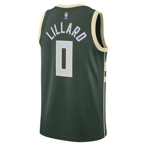 Nike Milwaukee Bucks #0 Damian Lillard Unisex Swingman Jersey - Icon Edition - Hunter Green - Image 2