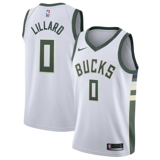 Nike Milwaukee Bucks #0 Damian Lillard Unisex Swingman Player Jersey - Association Edition - White - Image 3