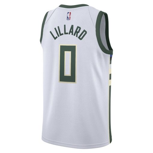 Nike Milwaukee Bucks #0 Damian Lillard Unisex Swingman Player Jersey - Association Edition - White - Image 2