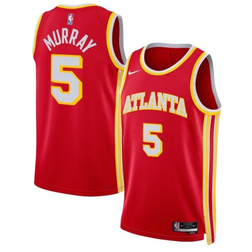 Nike Atlanta Hawks #5 Dejounte Murray Unisex Swingman Jersey - Icon Edition - Red - Image 3