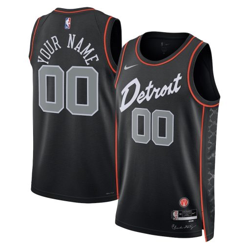 Nike Detroit Pistons #00 Unisex 2023/24 Custom Swingman Jersey - Black - City Edition - Image 3