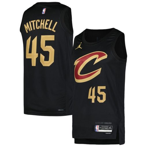 Jordan Cleveland Cavaliers #45 Donovan Mitchell Swingman Player Jersey - Statement Edition - Black - Image 3