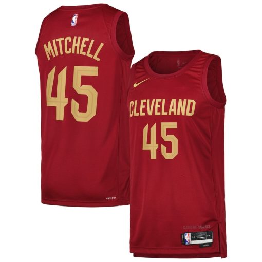 Nike Cleveland Cavaliers #45 Donovan Mitchell Swingman Player Jersey - Icon Edition - Wine - Image 3