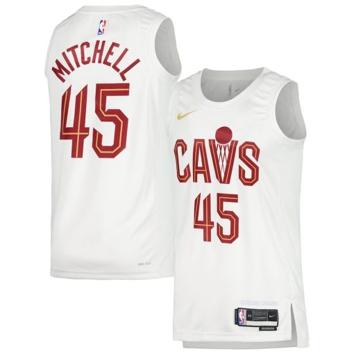 Nike Cleveland Cavaliers #45 Donovan Mitchell Unisex Swingman Jersey - Association Edition - White - Image 3