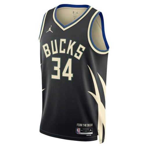 Jordan Milwaukee Bucks #34 Giannis Antetokounmpo Unisex Swingman Jersey - Statement Edition - Black