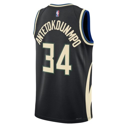 Jordan Milwaukee Bucks #34 Giannis Antetokounmpo Unisex Swingman Jersey - Statement Edition - Black - Image 2