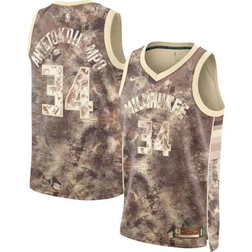 Nike Milwaukee Bucks #34 Giannis Antetokounmpo Unisex Select Series Swingman Jersey - Brown - Image 3