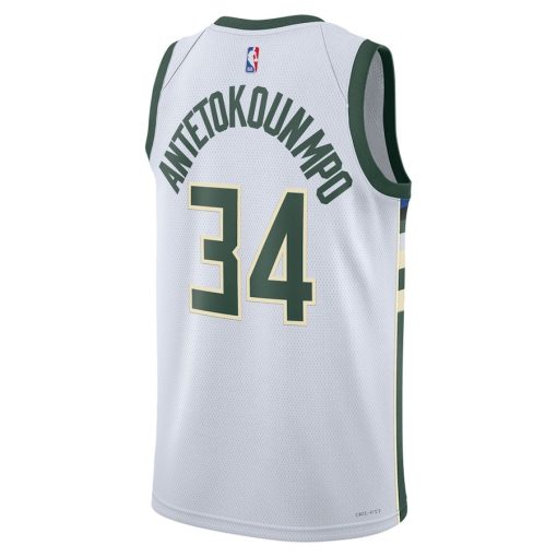 Nike Milwaukee Bucks #34 Giannis Antetokounmpo Unisex Swingman Jersey - Association Edition - White - Image 2