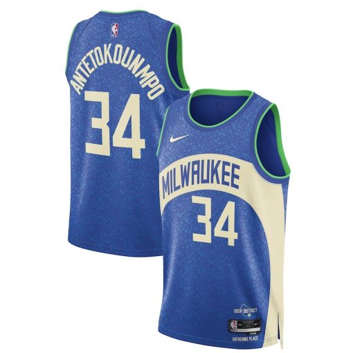 Nike Milwaukee Bucks #34 Giannis Antetokounmpo Unisex 2023/24 Swingman Jersey - Blue - City Edition - Image 3