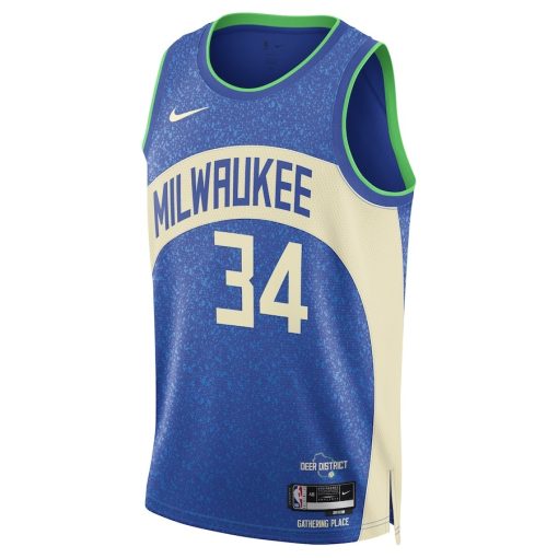 Nike Milwaukee Bucks #34 Giannis Antetokounmpo Unisex 2023/24 Swingman Jersey - Blue - City Edition