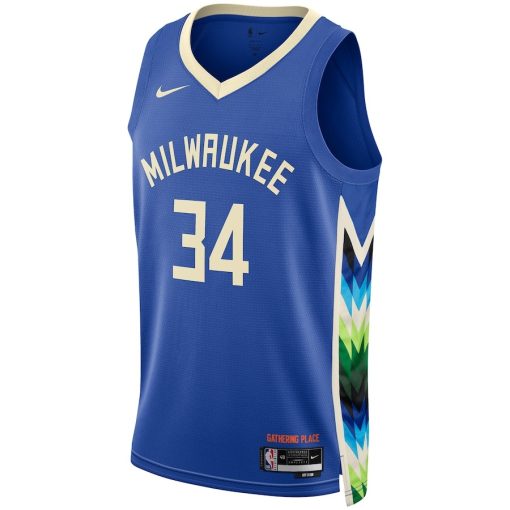 Nike Milwaukee Bucks #34 Giannis Antetokounmpo Unisex 2022/23 Swingman Jersey - City Edition - Royal