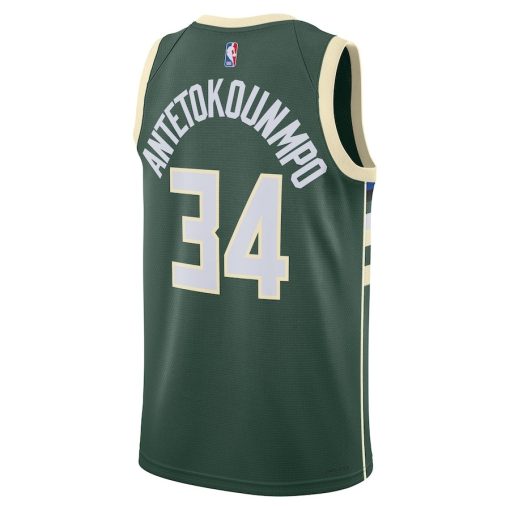 Nike Milwaukee Bucks #34 Giannis Antetokounmpo Unisex Swingman Jersey - Icon Edition - Hunter Green - Image 2