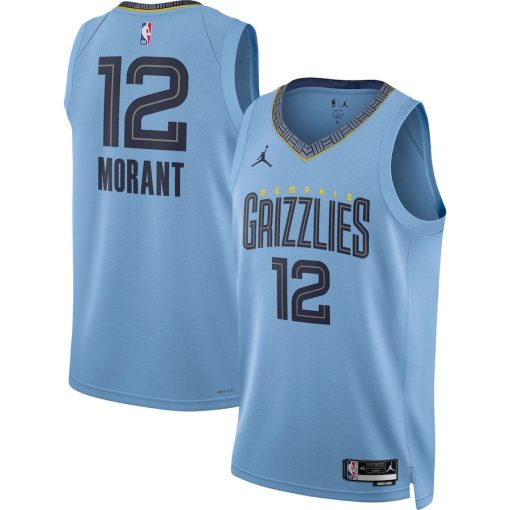 Jordan Memphis Grizzlies #12 Ja Morant Unisex Swingman Jersey - Statement Edition - Light Blue - Image 3