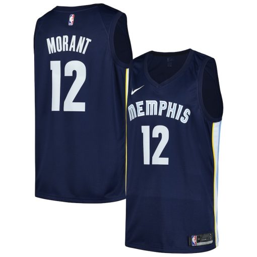 Nike Memphis Grizzlies #12 Ja Morant Swingman Player Jersey - Icon Edition - Navy - Image 3