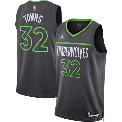 Jordan Minnesota Timberwolves #32 Karl-Anthony Towns Unisex Swingman Jersey - Statement Edition - Charcoal - Image 3