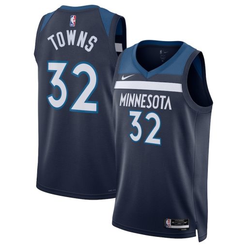 Nike Minnesota Timberwolves #32 Karl-Anthony Towns Unisex Swingman Jersey - Icon Edition - Navy - Image 3