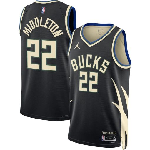 Jordan Milwaukee Bucks #22 Khris Middleton Unisex Swingman Jersey - Statement Edition - Black - Image 3