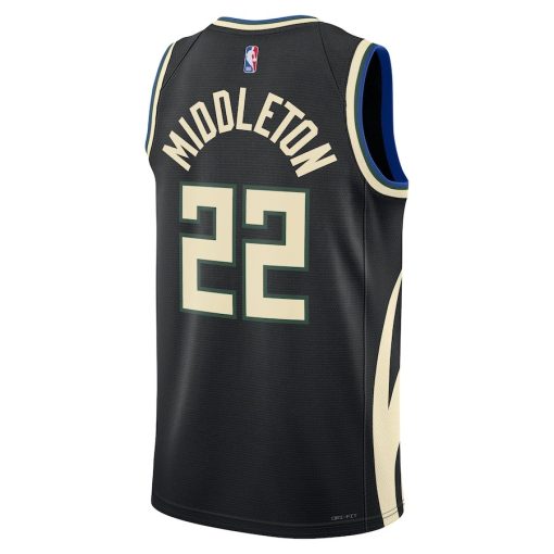 Jordan Milwaukee Bucks #22 Khris Middleton Unisex Swingman Jersey - Statement Edition - Black - Image 2