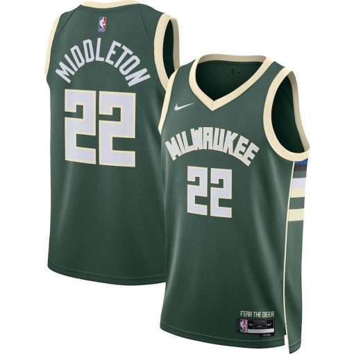 Nike Milwaukee Bucks #22 Khris Middleton Unisex Swingman Jersey - Icon Edition - Hunter Green - Image 3