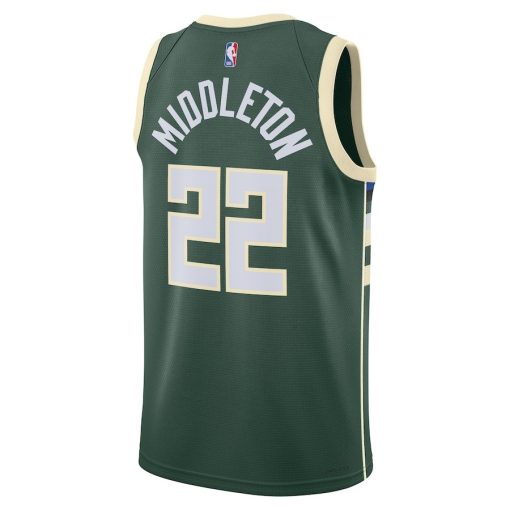 Nike Milwaukee Bucks #22 Khris Middleton Unisex Swingman Jersey - Icon Edition - Hunter Green - Image 2