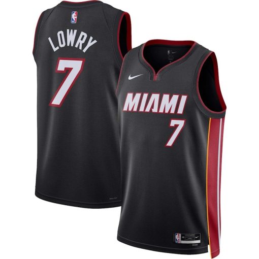 Nike Miami Heat #7 Kyle Lowry Unisex Swingman Jersey - Icon Edition - Black - Image 3