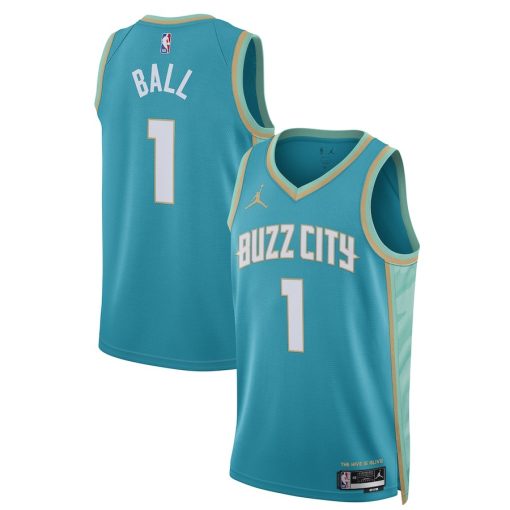 Jordan Charlotte Hornets #1 LaMelo Ball Unisex 2023/24 Swingman Jersey - Teal - City Edition - Image 3