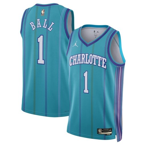 Jordan Charlotte Hornets #1 LaMelo Ball Unisex 2023/24 Swingman Replica Jersey - Classic Edition - Teal - Image 3