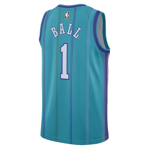 Jordan Charlotte Hornets #1 LaMelo Ball Unisex 2023/24 Swingman Replica Jersey - Classic Edition - Teal - Image 2