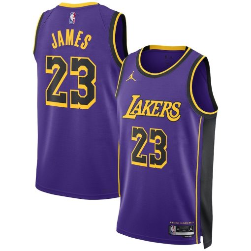 Jordan Los Angeles Lakers #23 LeBron James Unisex Swingman Jersey - Statement Edition - Purple - Image 3