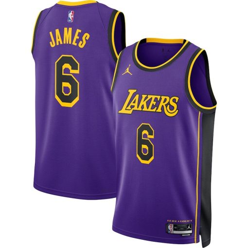 Jordan Los Angeles Lakers #6 LeBron James Unisex Swingman Jersey - Statement Edition - Purple - Image 3