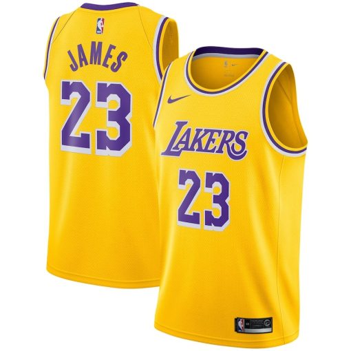 Nike Los Angeles Lakers #23 LeBron James Swingman Player Jersey Gold - Icon Edition - Image 3