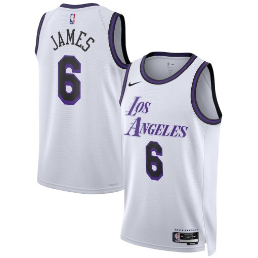 Nike Los Angeles Lakers #6 LeBron James Unisex 2022/23 Swingman Jersey - City Edition - White - Image 3