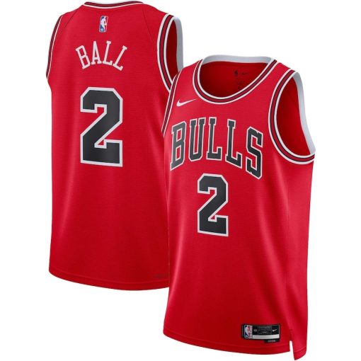 Nike Chicago Bulls #2 Lonzo Ball Unisex Swingman Jersey - Icon Edition - Red - Image 3