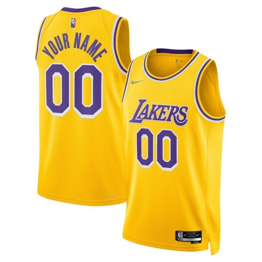 Nike Los Angeles Lakers #00 Diamond Swingman Custom Jersey - Icon Edition - Gold - Image 3