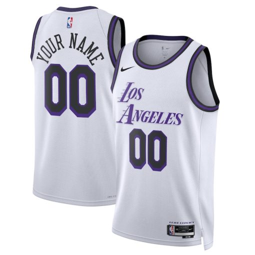 Nike Los Angeles Lakers #00 Unisex 2022/23 Swingman Custom Jersey - City Edition - White - Image 3