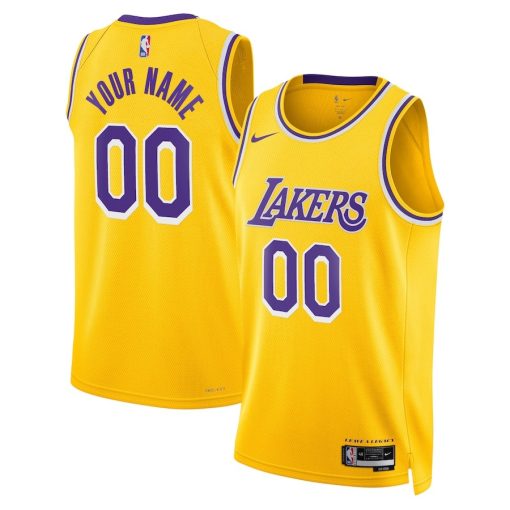 Nike Los Angeles Lakers #00 Unisex Swingman Custom Jersey Gold - Icon Edition - Image 3