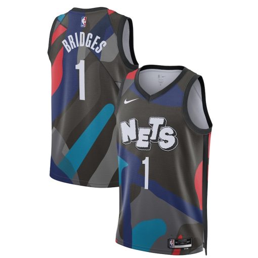 Nike Brooklyn Nets #1 Mikal Bridges Unisex 2023/24 Swingman Jersey - Black - City Edition - Image 3