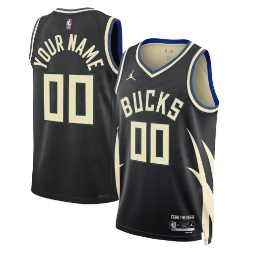 Jordan Milwaukee Bucks #00 Unisex 2022/23 Swingman Custom Jersey - Statement Edition - Black - Image 3