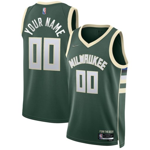 Nike Milwaukee Bucks #00 2021/22 Diamond Swingman Custom Jersey - Icon Edition - Hunter Green - Image 3