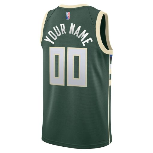 Nike Milwaukee Bucks #00 2021/22 Diamond Swingman Custom Jersey - Icon Edition - Hunter Green - Image 2