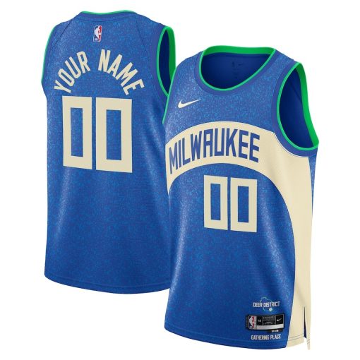 Nike Milwaukee Bucks #00 Unisex 2023/24 Custom Swingman Jersey - Royal - City Edition - Image 3