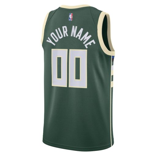 Nike Milwaukee Bucks #00 Unisex Swingman Custom Jersey Hunter Green - Icon Edition - Image 2